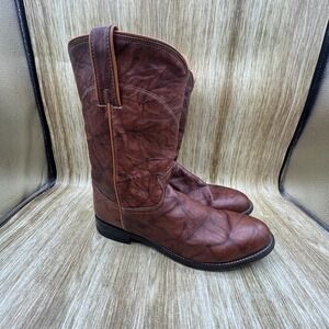 Justin 3163 Western Cowboy Boots Men's Size 9D Brown Marbled Leather Boots